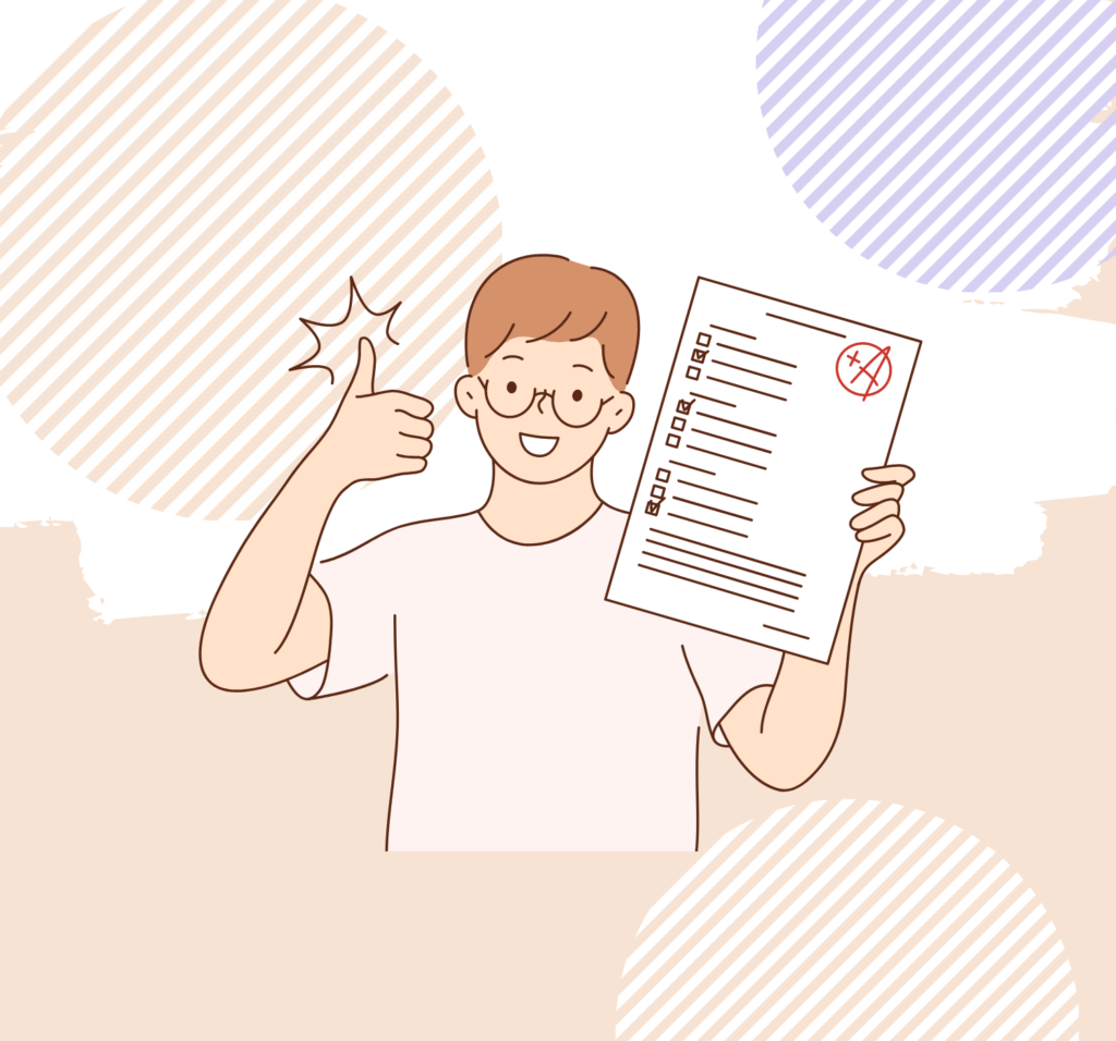 a cartoon of a man holding a paper and achieving acedimic success by studying smarter