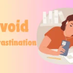 a woman sitting at a table with a book and headphones and unable to avoid procrastination