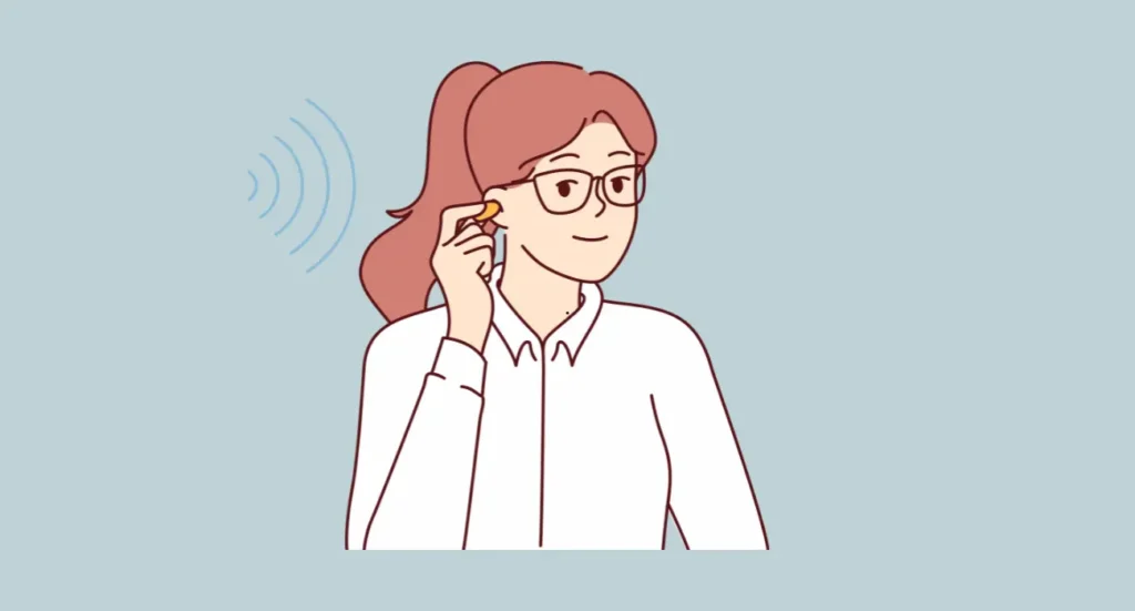 A woman wearing a glasses engaged in a phone and studying in a distracting environment