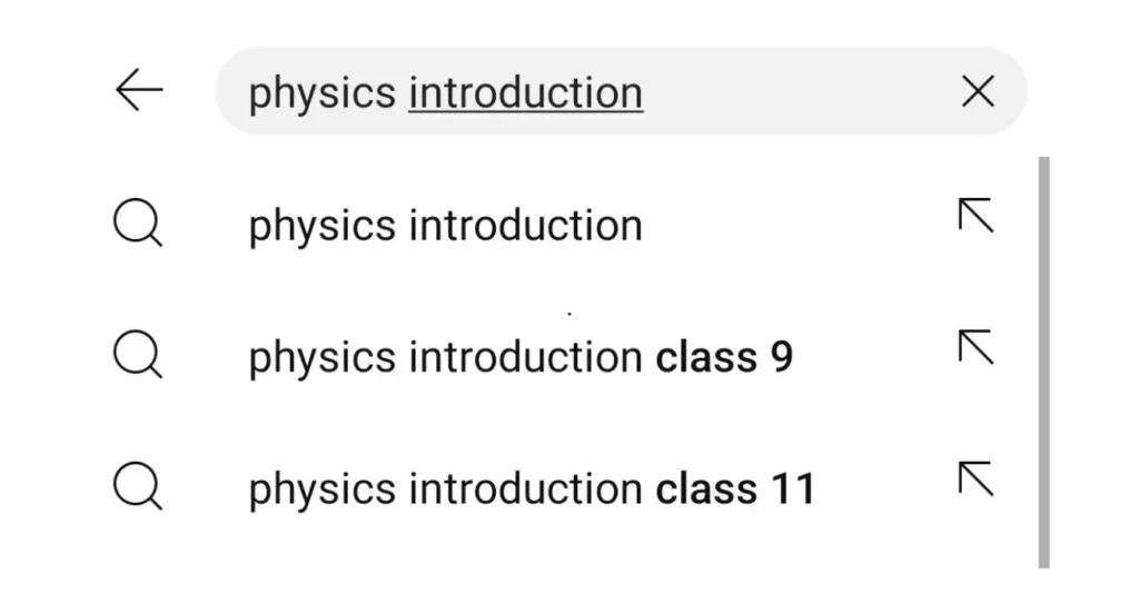 YouTube search bar with search query " physics introduction"